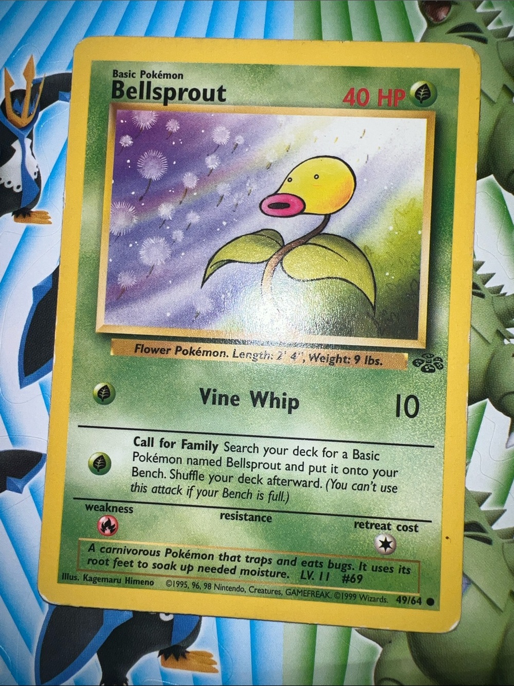 Pokemon Bellsprout Card - Yellow, Green, Purple Artwork